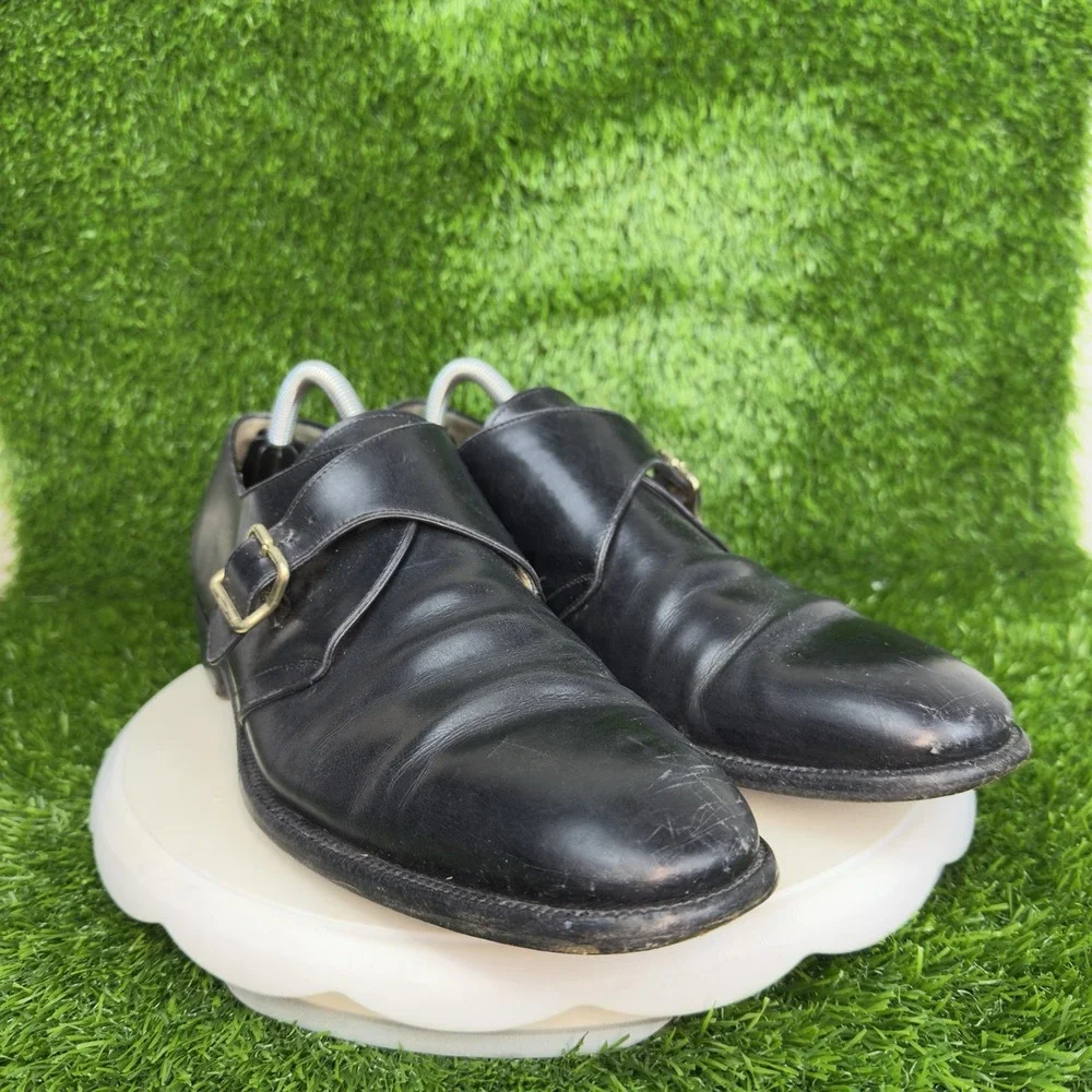 SALVATORE FERRAGAMO Size 11 B Black Leather Monk Strap Loafers Italy Made